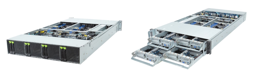 Foto: Server Gigabyte H263-S64 s vysokou hustotou osazený mimo jiné dvěma škálovatelnými procesory Intel Xeon 4. generace s technologií Intel TDX.