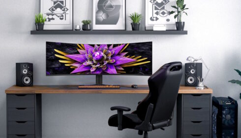 Ultra široký 57“ Dual 4K QD-Mini LED herní monitor